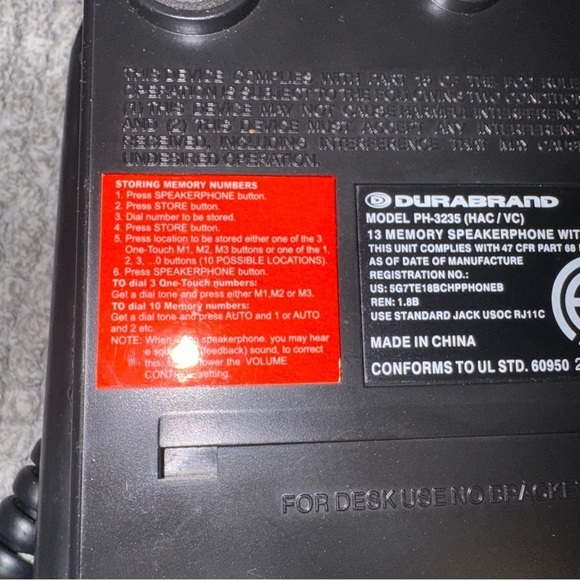DURABRAND PH 3235 13 Memory Speakerphone Flash Redial Pause Cord Desk Telephone - Picture 9 of 16